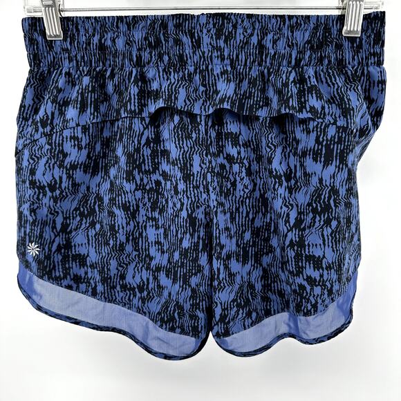 Athleta Mesh Racer Run 4" Shorts Featherweight Traverse Geo Indigo Blue XS - Picture 6 of 6